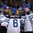 OSTRAVA, CZECH REPUBLIC - MAY 9: Finland's Juhamatti Aaltonen #50 celebrates with Janne Pesonen #20, Tuukka Mantyla #6 and Joonas Kemppainen #24 after scoring Team Finland's second goal of the game during preliminary round action at the 2015 IIHF Ice Hockey World Championship. (Photo by Richard Wolowicz/HHOF-IIHF Images)

